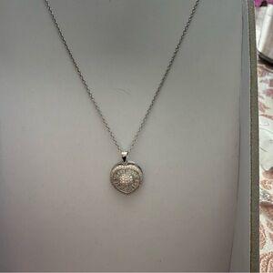 925 Sterling Silver Heart Pendant Necklace with Pave Crystal Detail